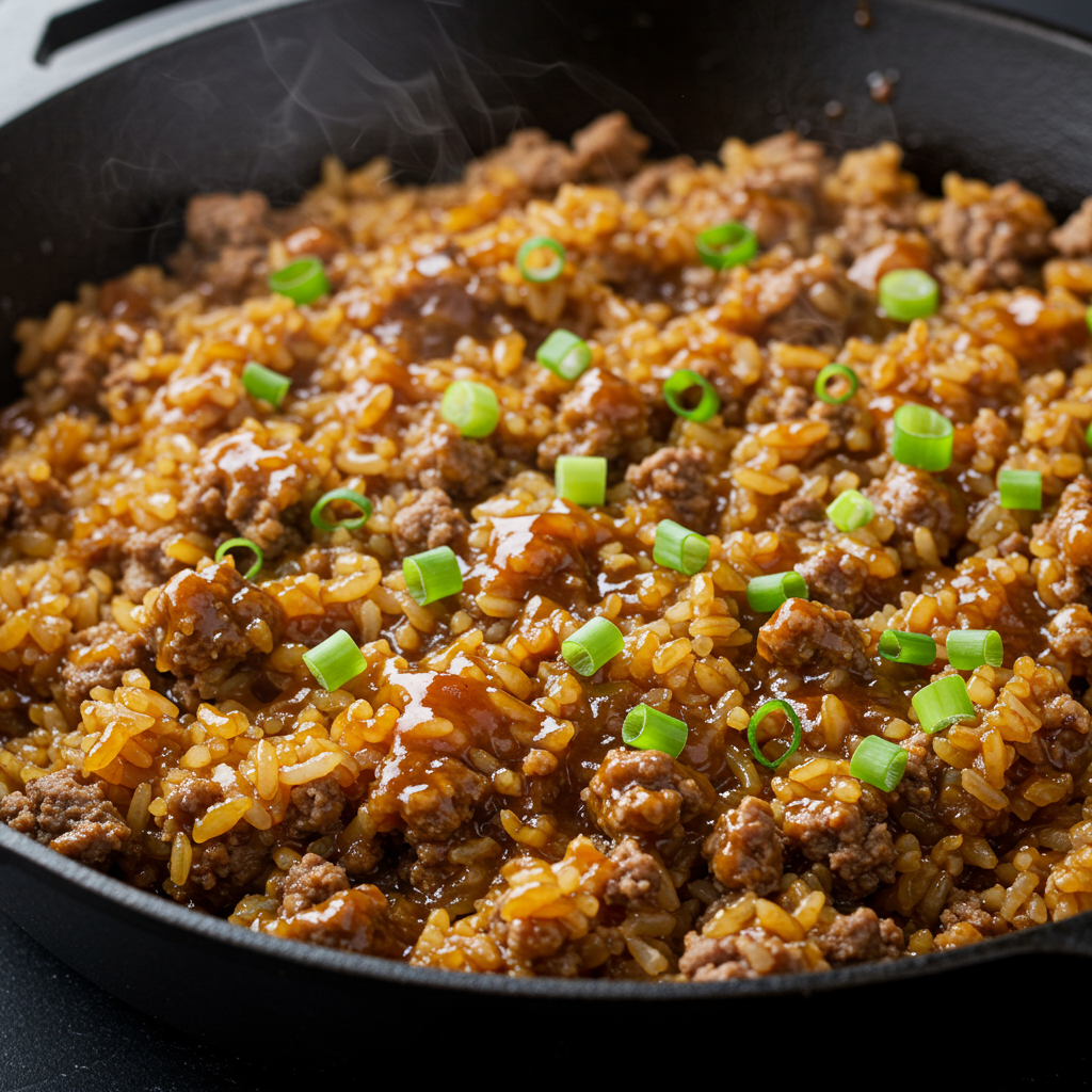 10. Savory Beef and Rice with Worcestershire
