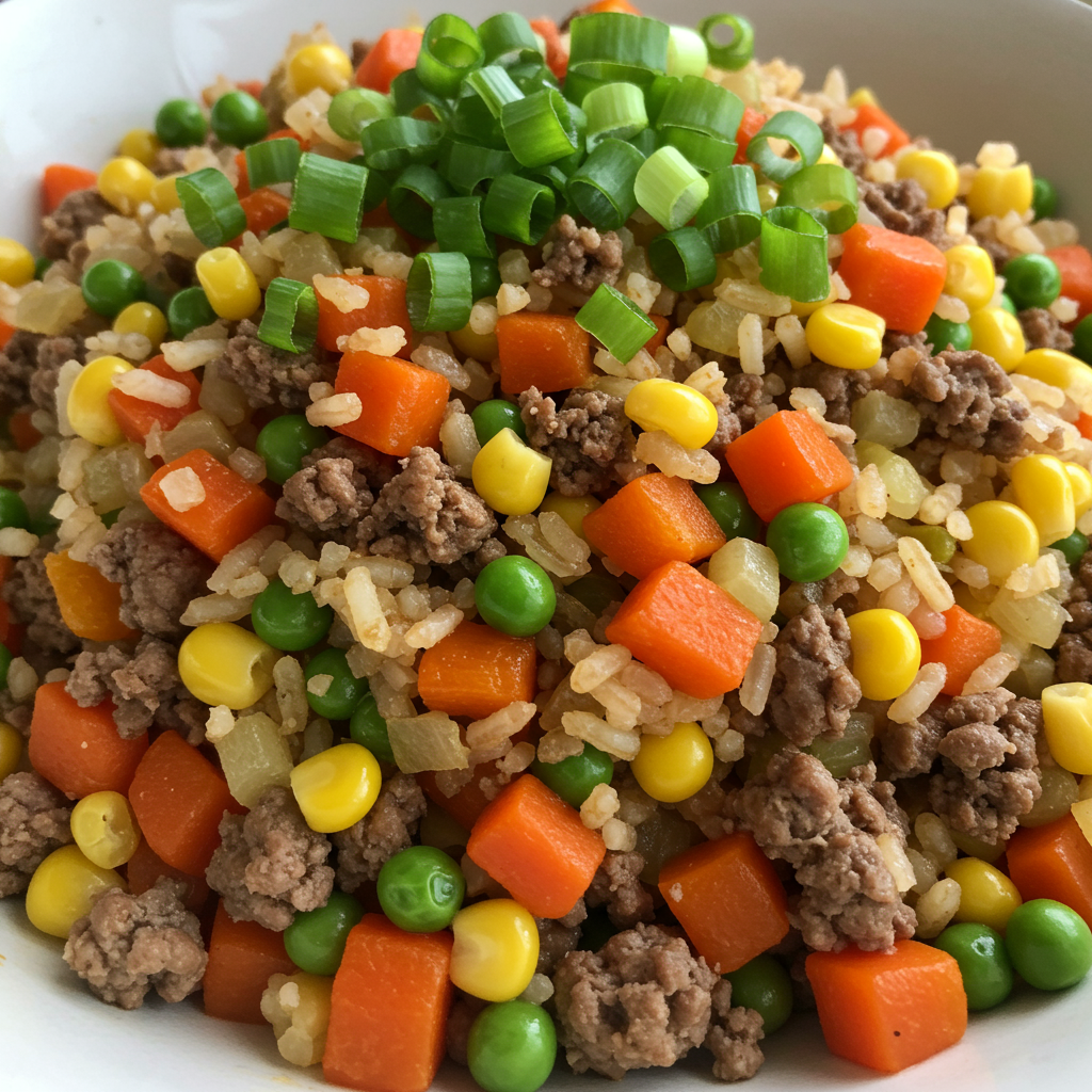 11. Beef and Rice with Mixed Vegetables