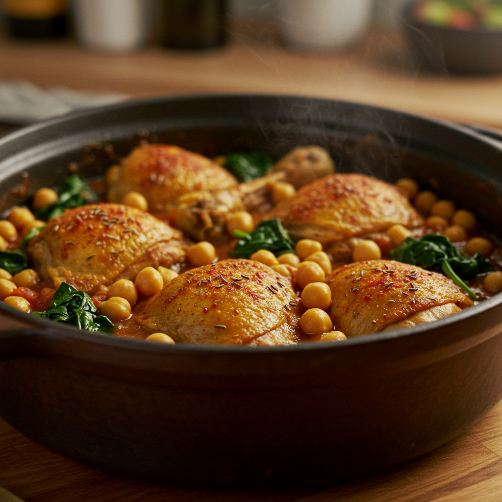 11. Moroccan Chicken with Chickpeas and Spinach