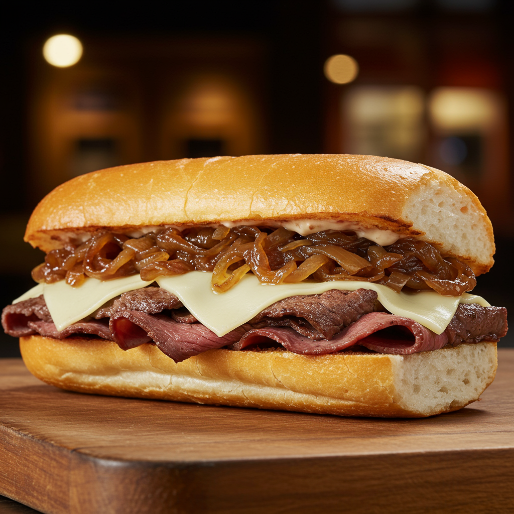 12. Elk Steak Sandwich with Caramelized Onions