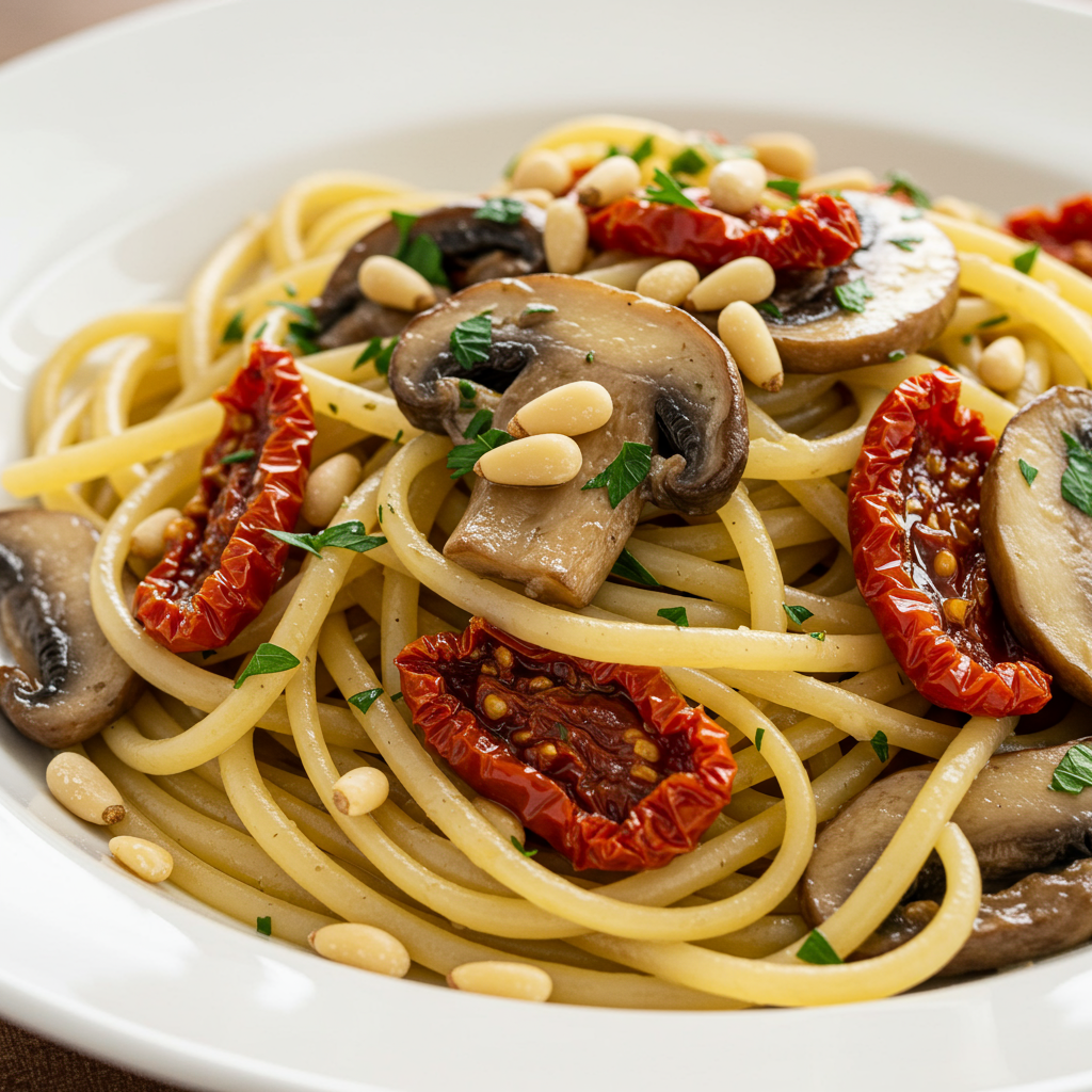 12. Mushroom Pasta with Sun-Dried Tomatoes