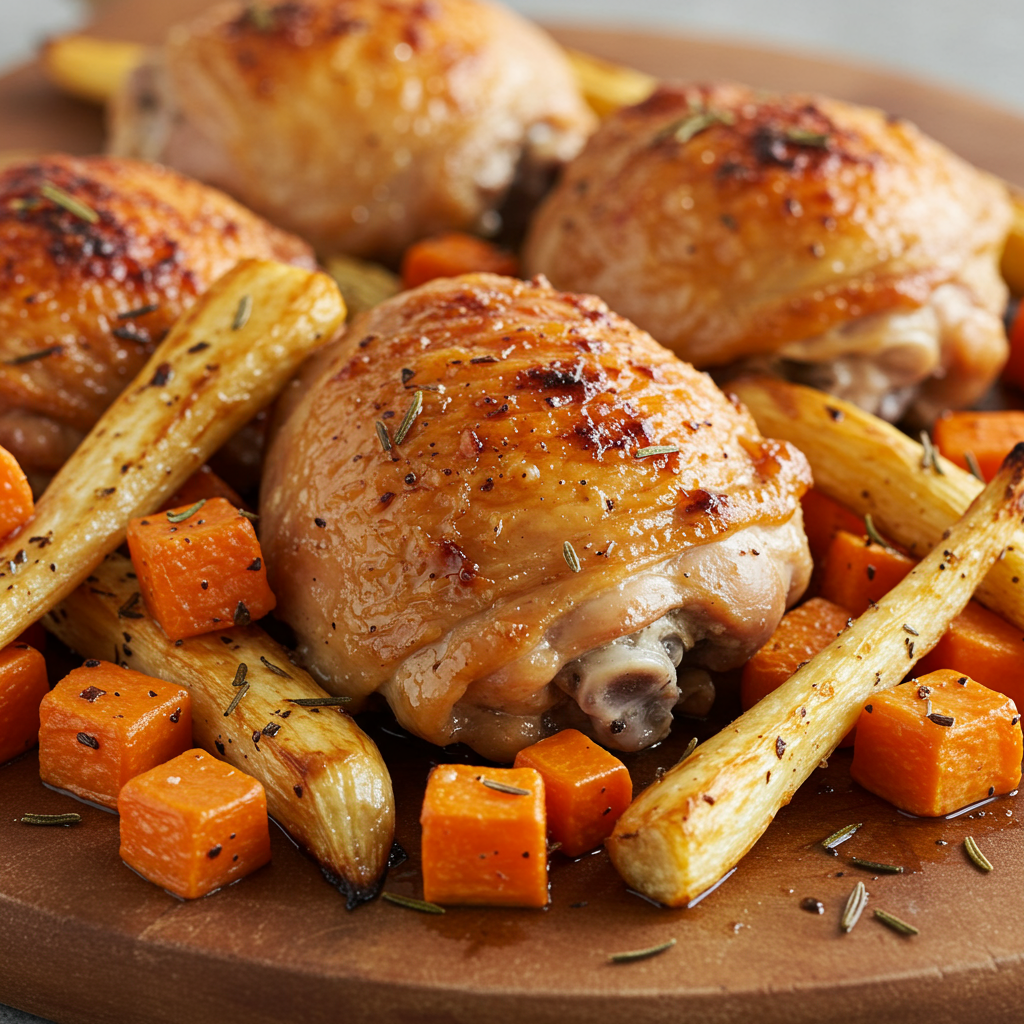 13. Baked Chicken Thighs with Root Vegetables