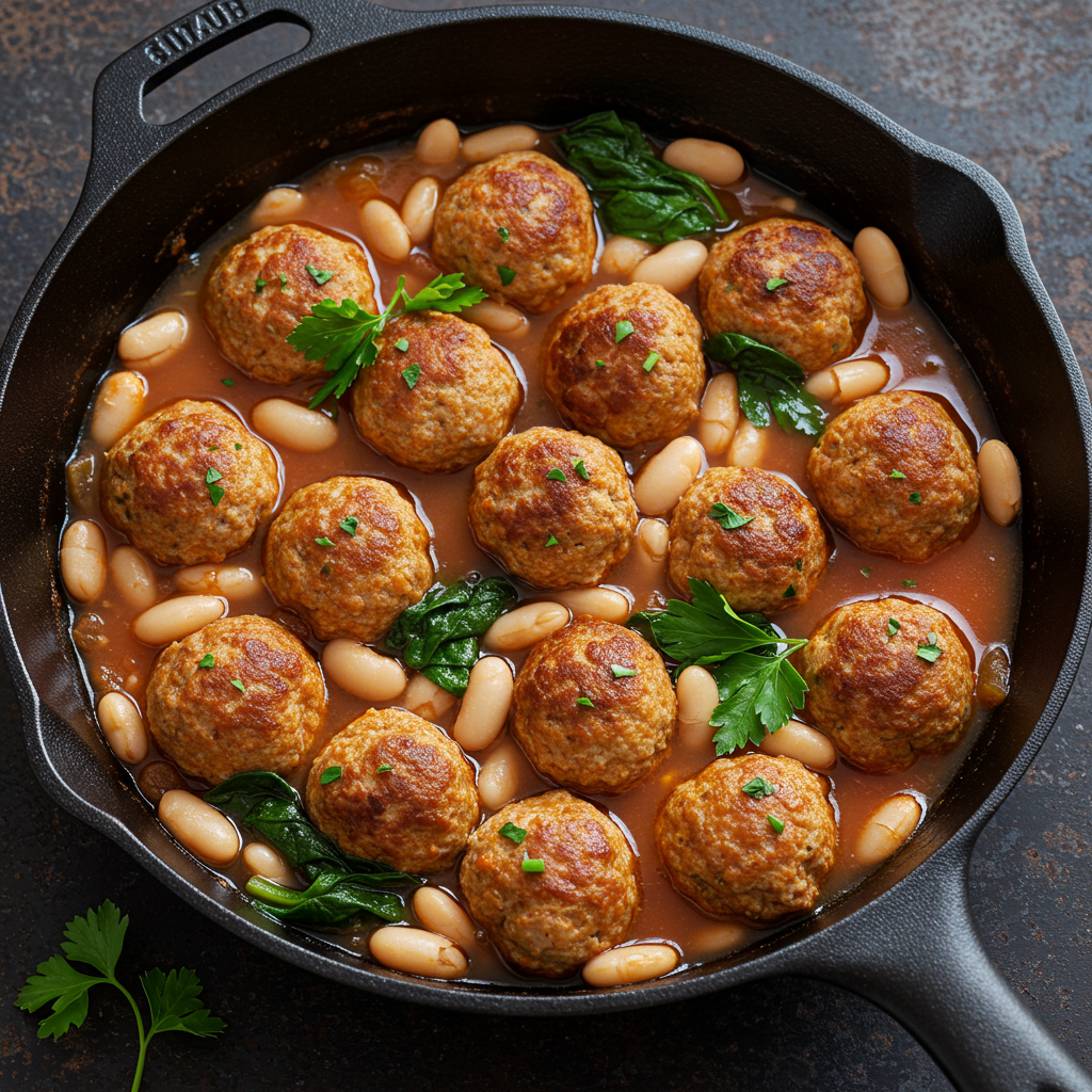 13. Turkey Meatballs with Spinach and White Beans