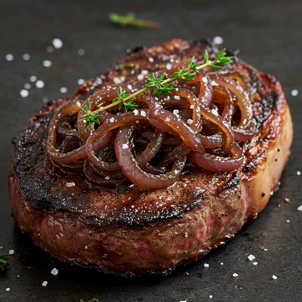 14. Chuck Eye Steak with Caramelized Onions