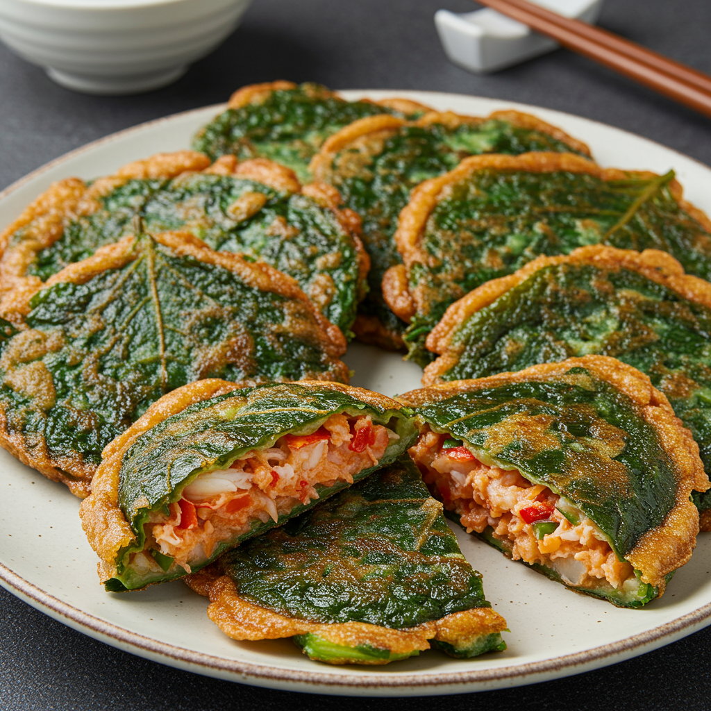 14. Perilla Leaf and Lobster Pancakes (Kkaennip Jeon)
