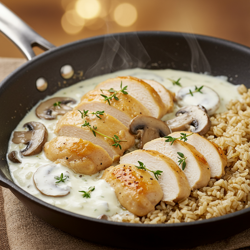 15. Creamy Mushroom and Chicken Skillet