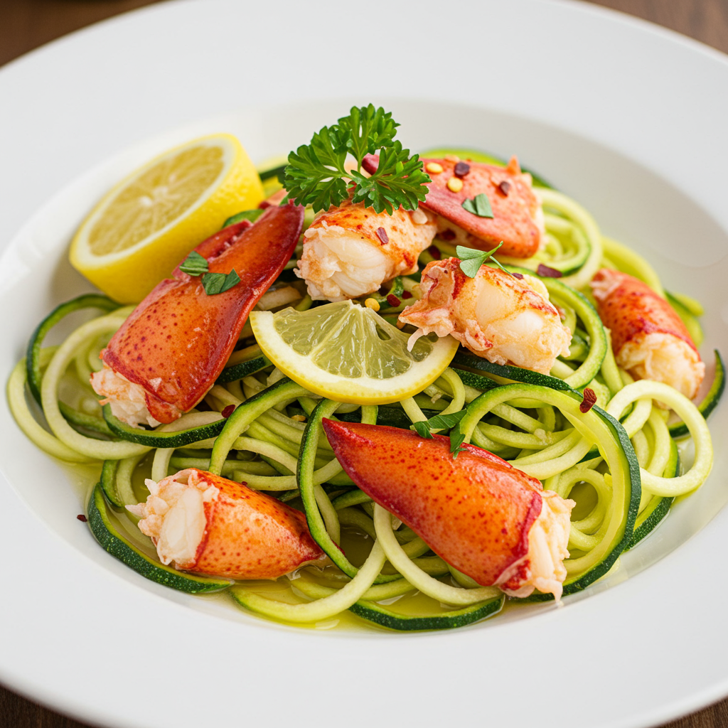 15. Lemon and Garlic Butter Lobster with Zucchini Noodles