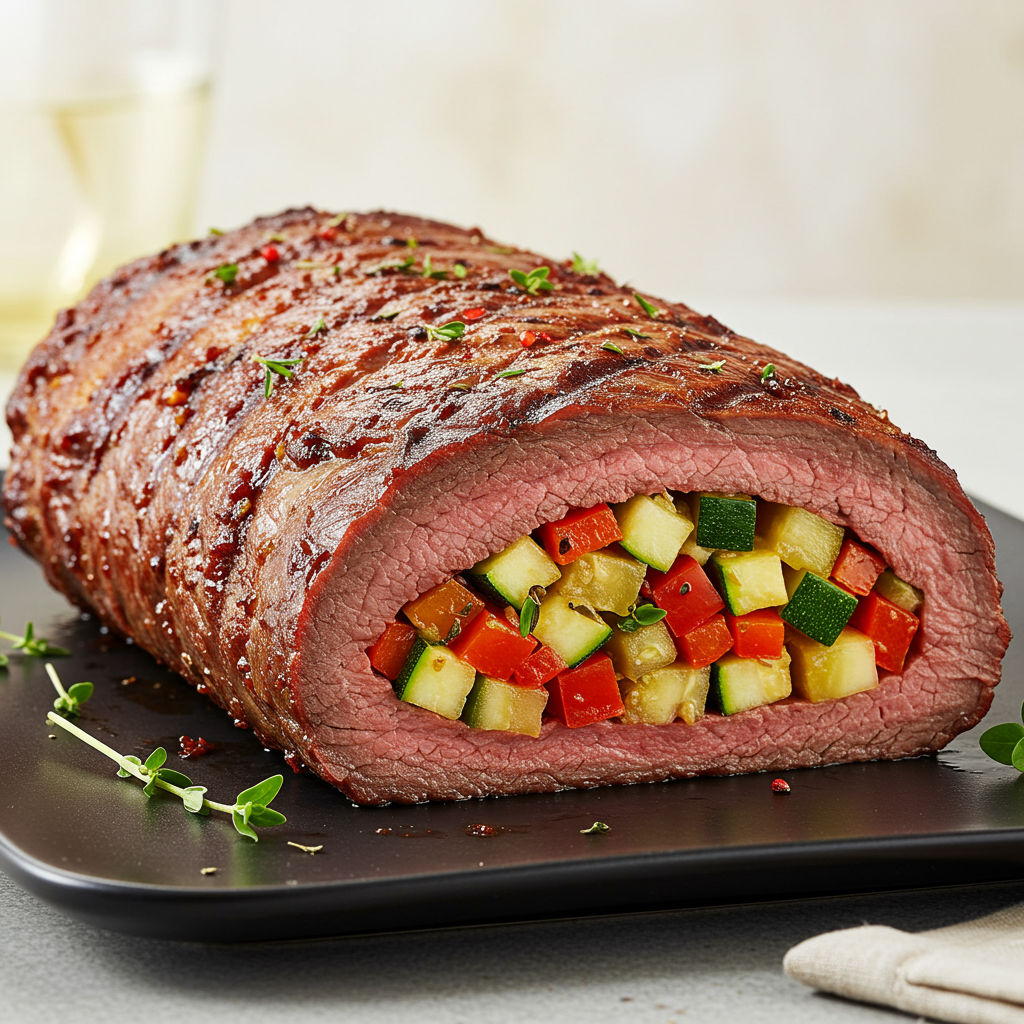 15. Vegetable Medley Stuffed Flank Steak