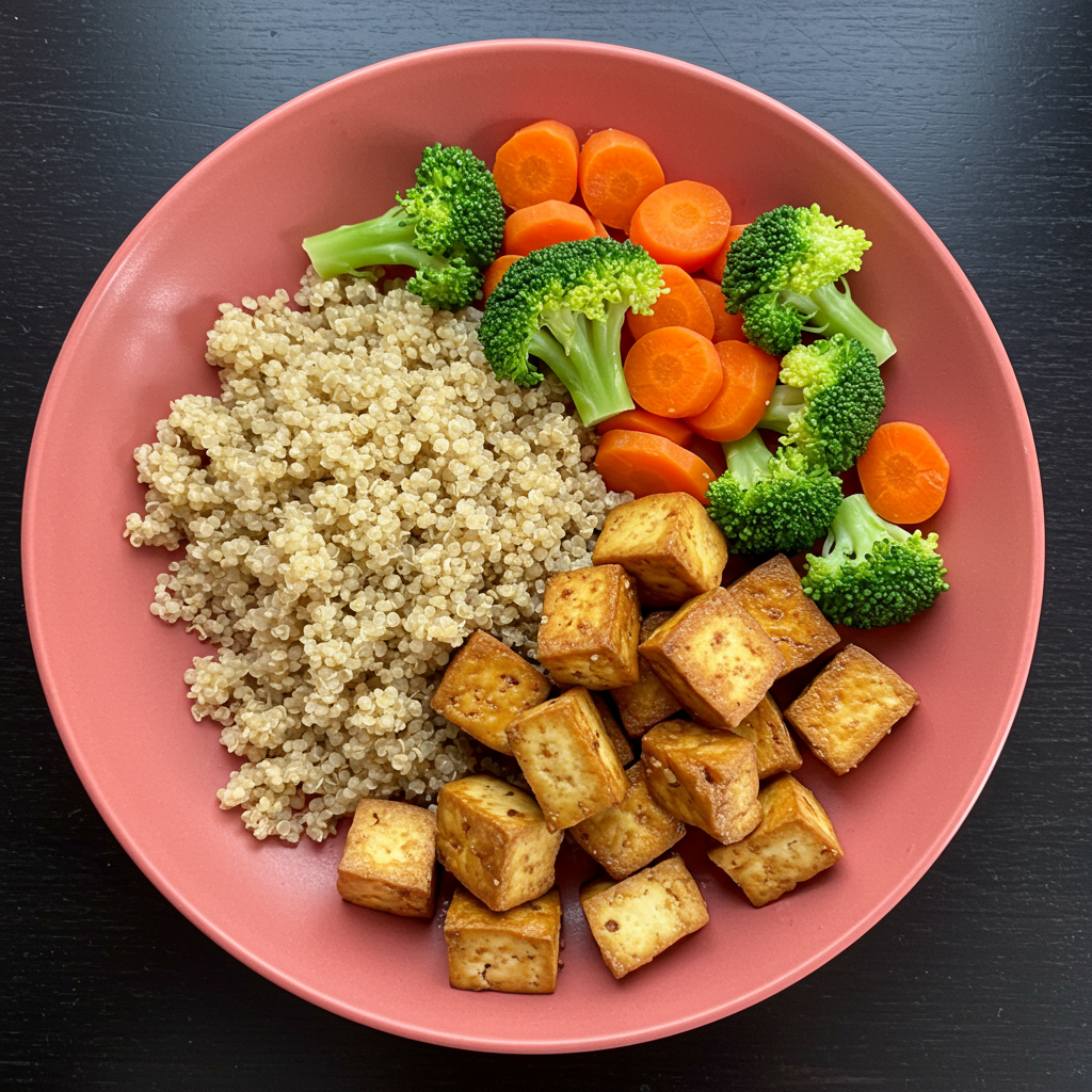 16. Baked Tofu with Steamed Vegetables and Quinoa