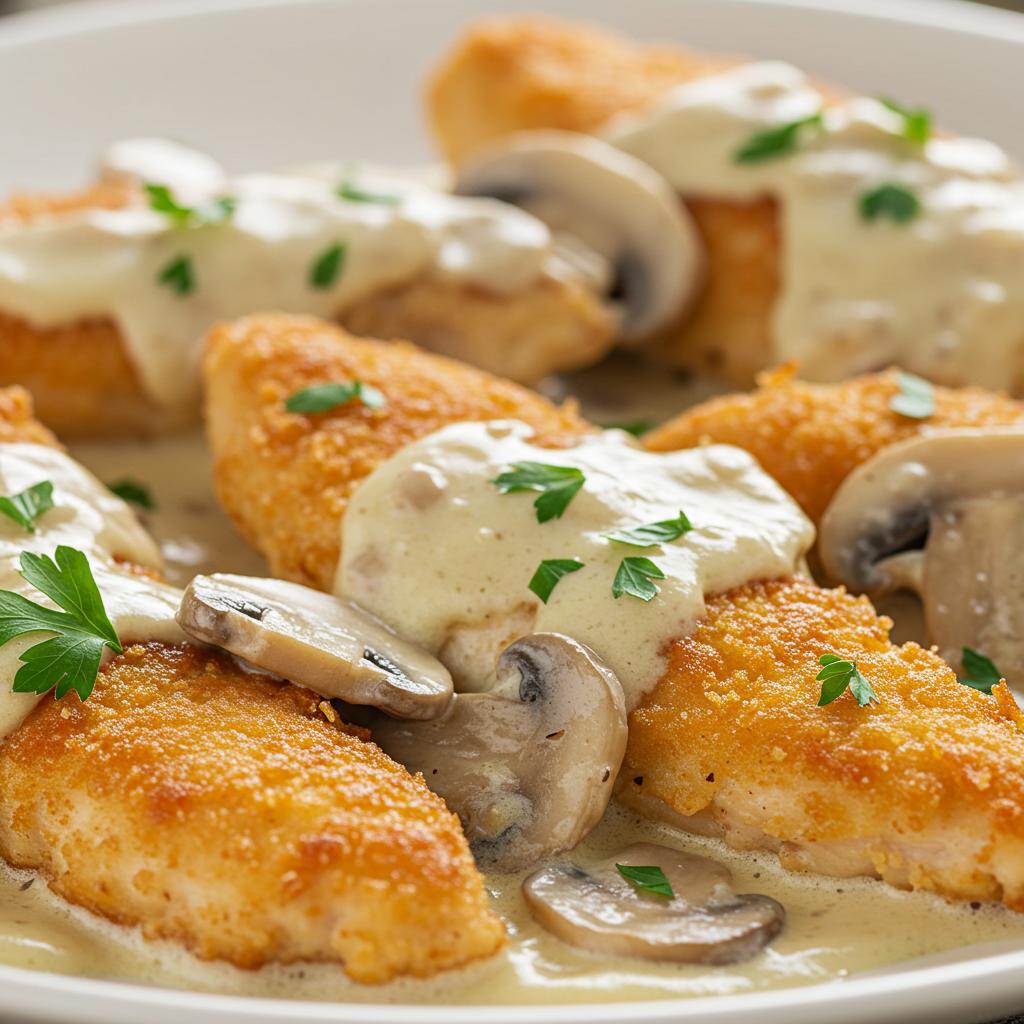 16. Creamy Mushroom Chicken Strips