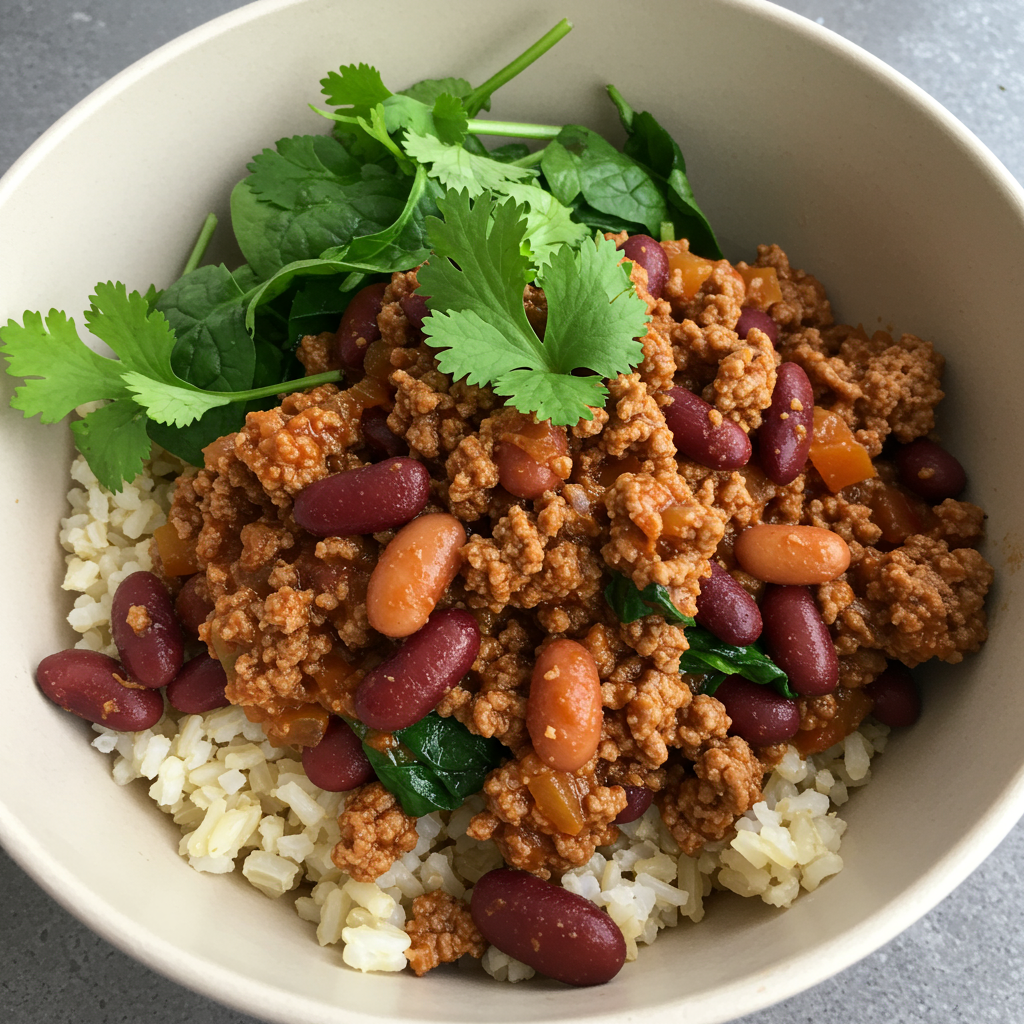 16. Protein-Packed Beef and Bean Rice Bowl