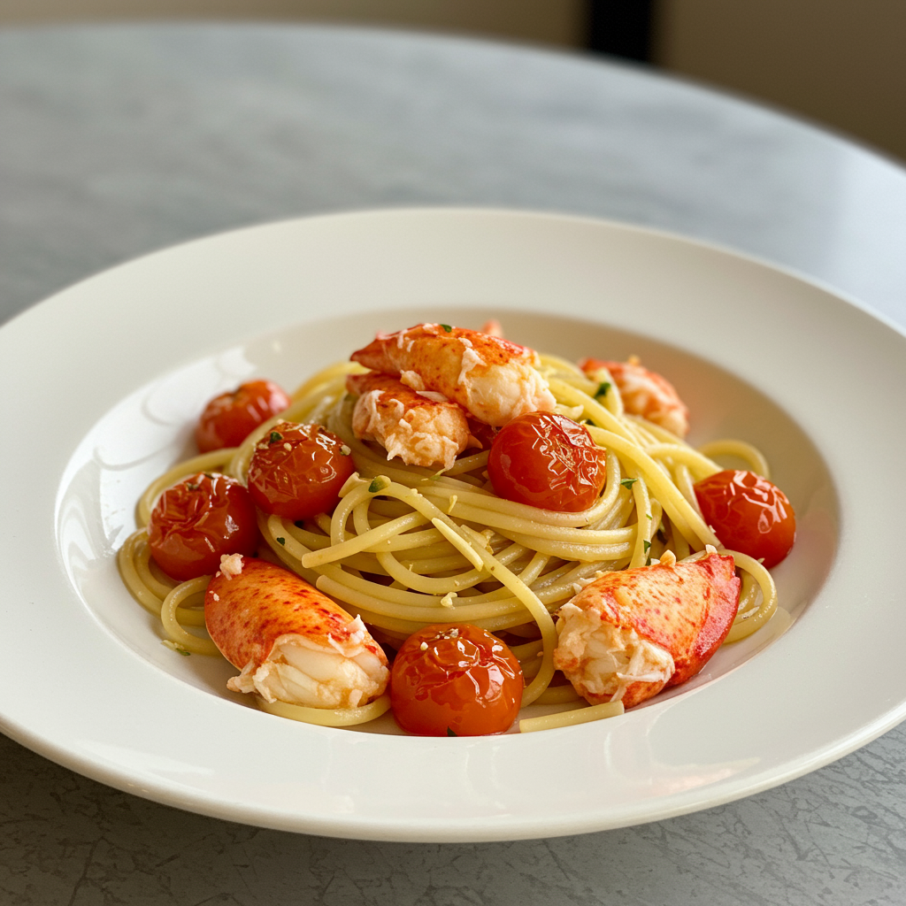 18. Garlic Butter Lobster Pasta with Cherry Tomatoes