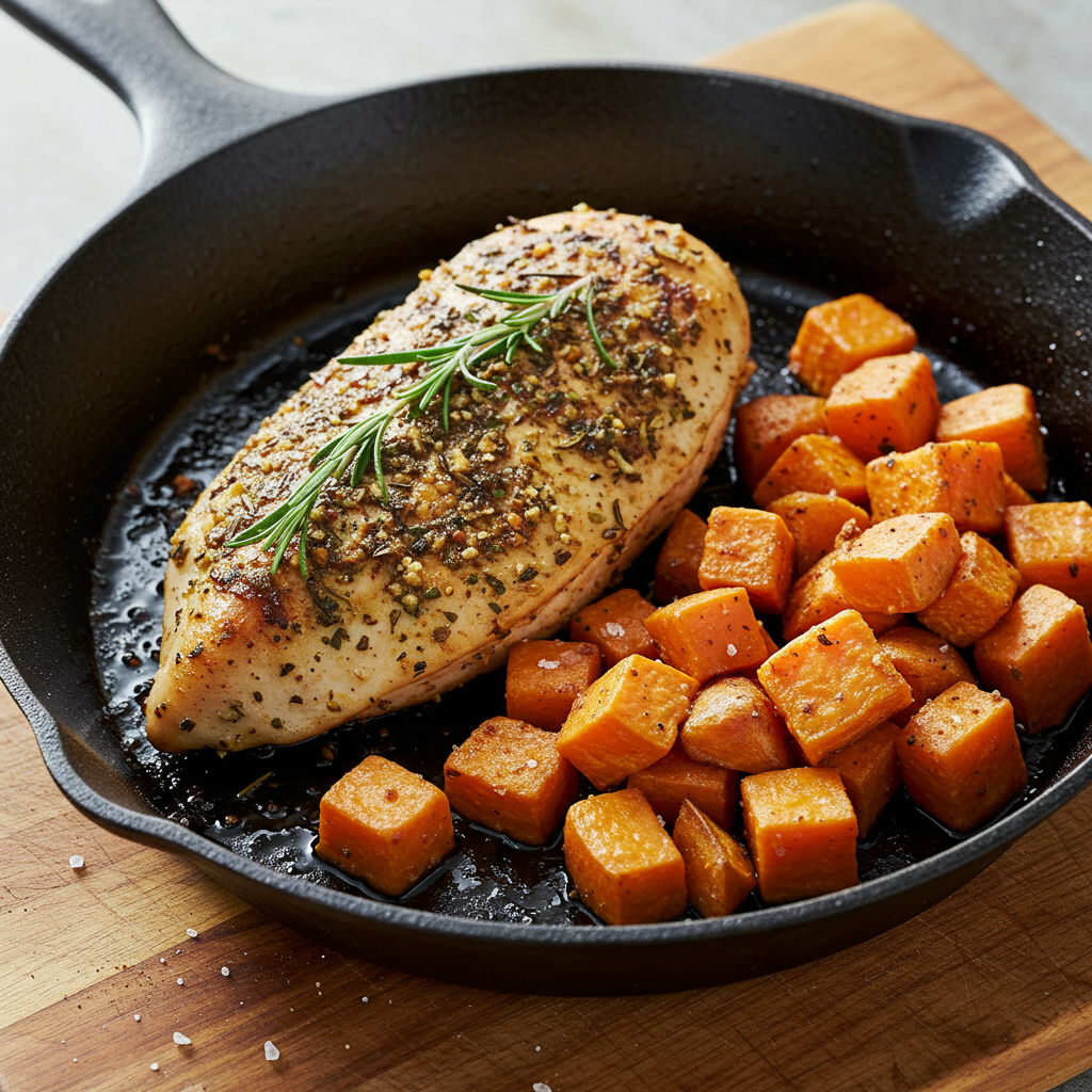 18. Herb-Crusted Chicken with Roasted Sweet Potatoes