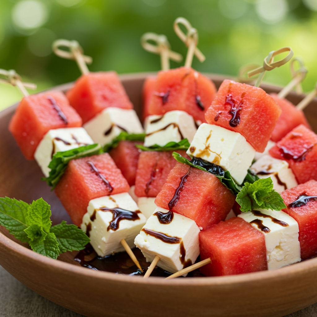 18. Watermelon Feta Mint Skewers