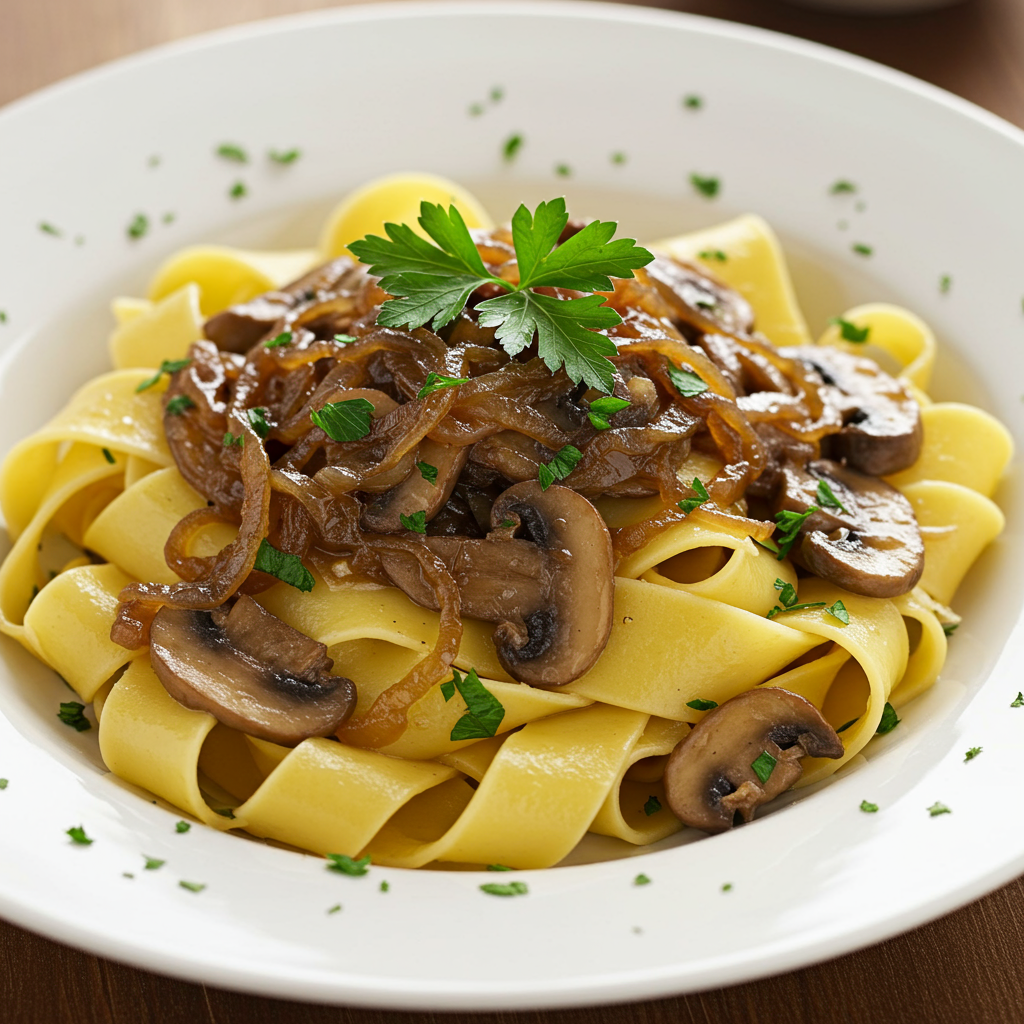 19. Mushroom Pasta with Caramelized Onions
