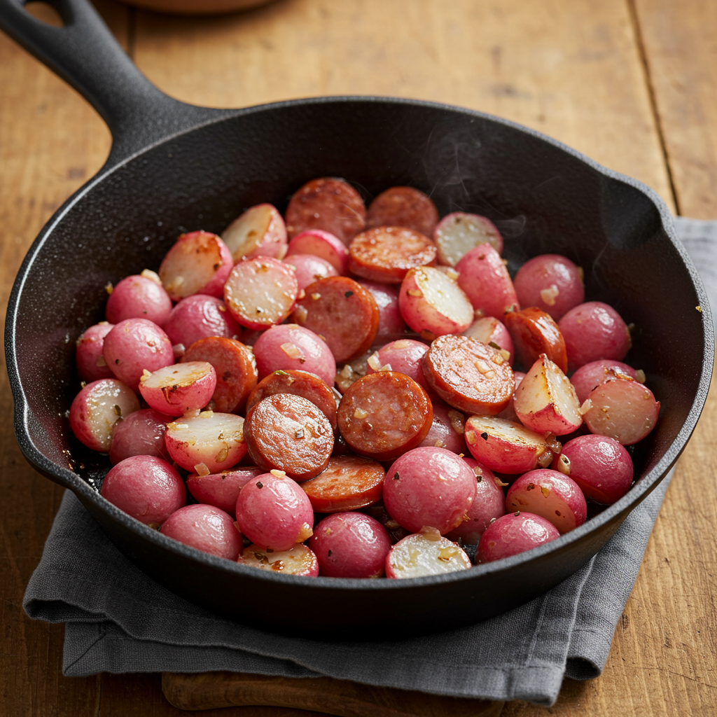 23. Kielbasa and Radish Skillet