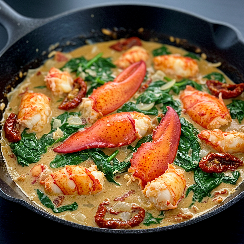 24. Creamy Tuscan Lobster Skillet with Spinach