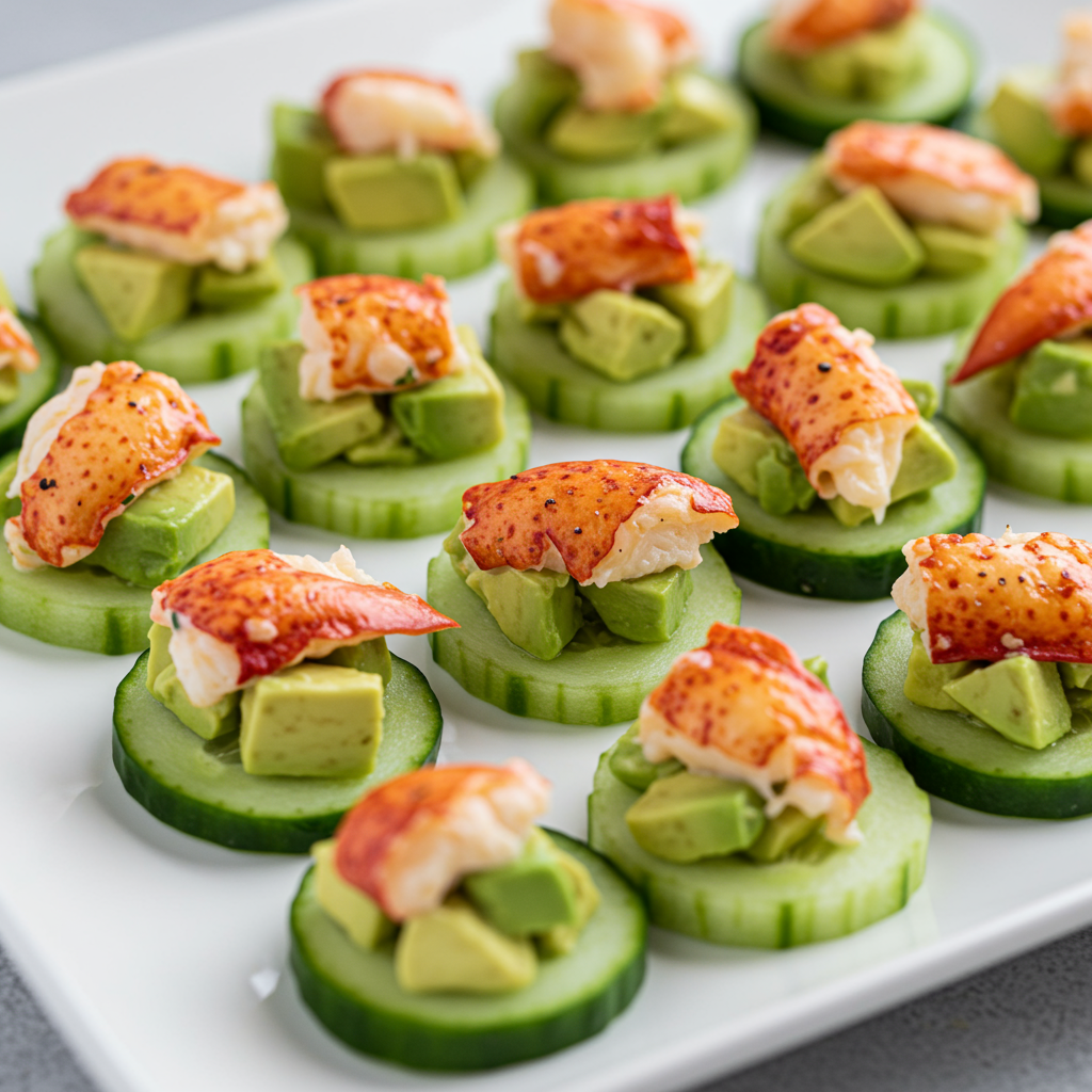 25. Lobster and Avocado Bites on Cucumber Slices