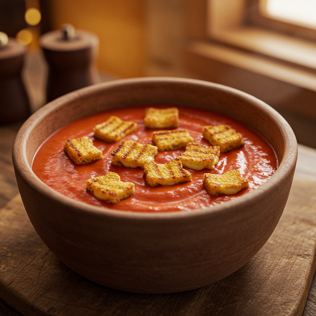 30. Creamy Tomato Soup with Grilled Cheese Croutons